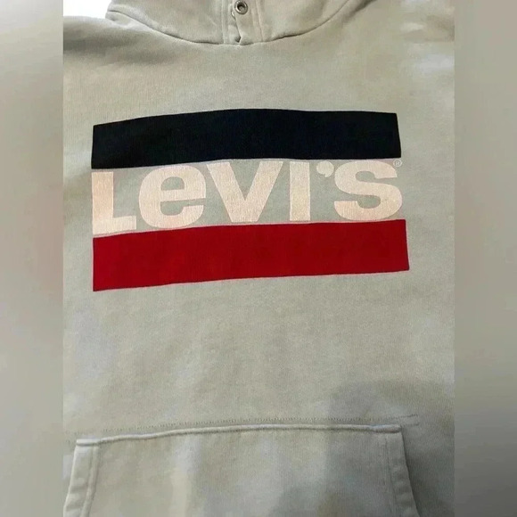 Levis Hoodie Mens Medium Blue Pullover Hooded Sweatshirt Logo Spell Out Pocket - Picture 5 of 9